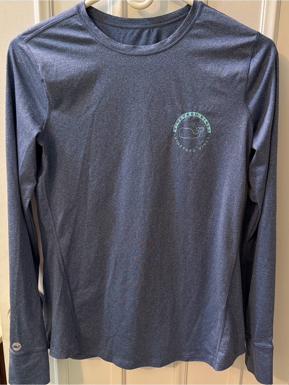 Vineyard Vines Navy Heather Long Sleeve with Mint Whale Logo